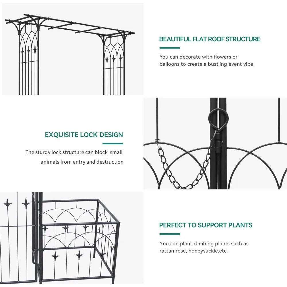 Garden Arbor With Gate And Planter Box Metal Garden Arch For Climbing Plants Outdoor Wedding Arches For Ceremony