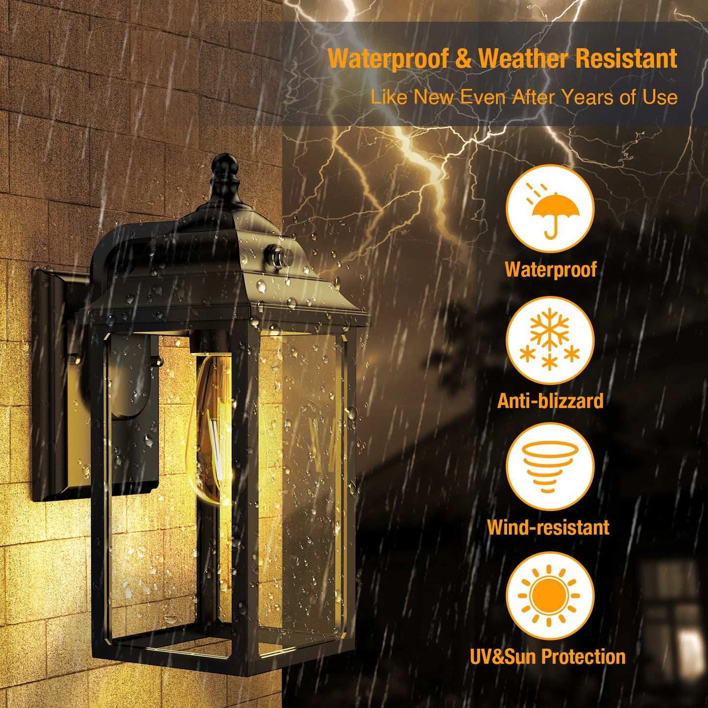 Outdoor Wall Sconce Lights Fixture - 2 Sets Black Porch Lanterns for Exterior House Garage Patio Decor