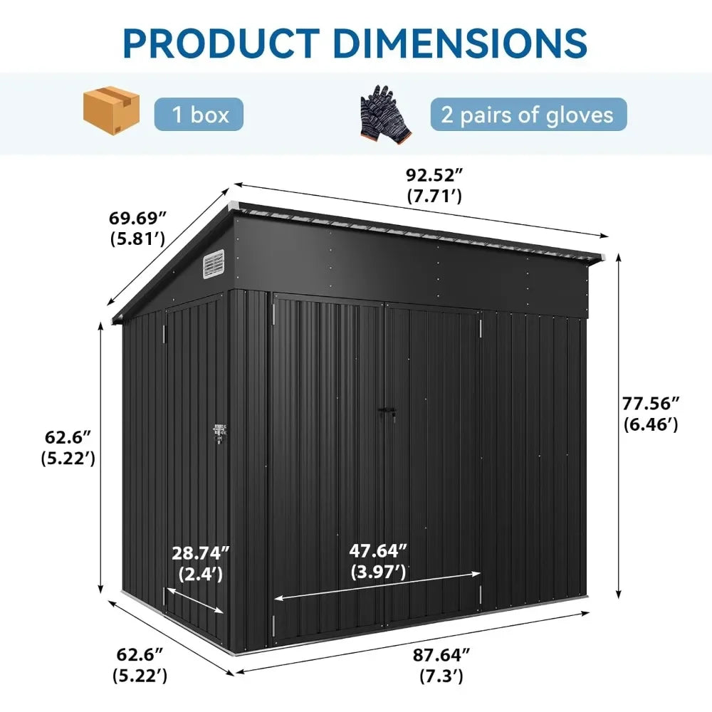 194 Cu Ft Shed 7.3x5.3 Ft Premium Galvanized Steel Storage Shed with Triple Doors Weatherproof Outdoor Utility Shed