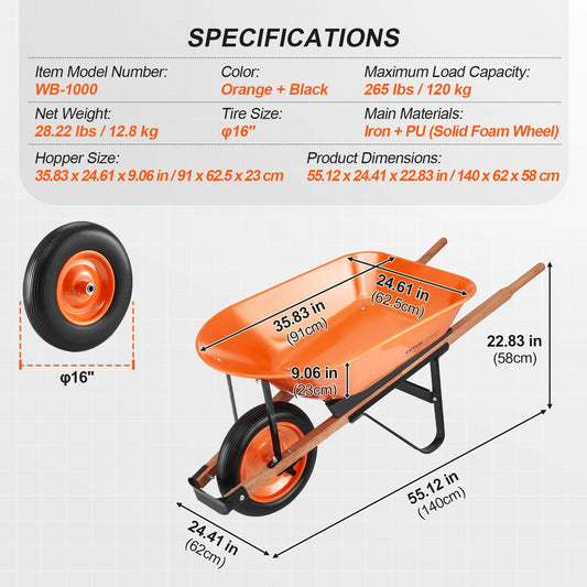 SucceBuy One Wheelbarrow Cart 330 Lb Capacity Dump Cart