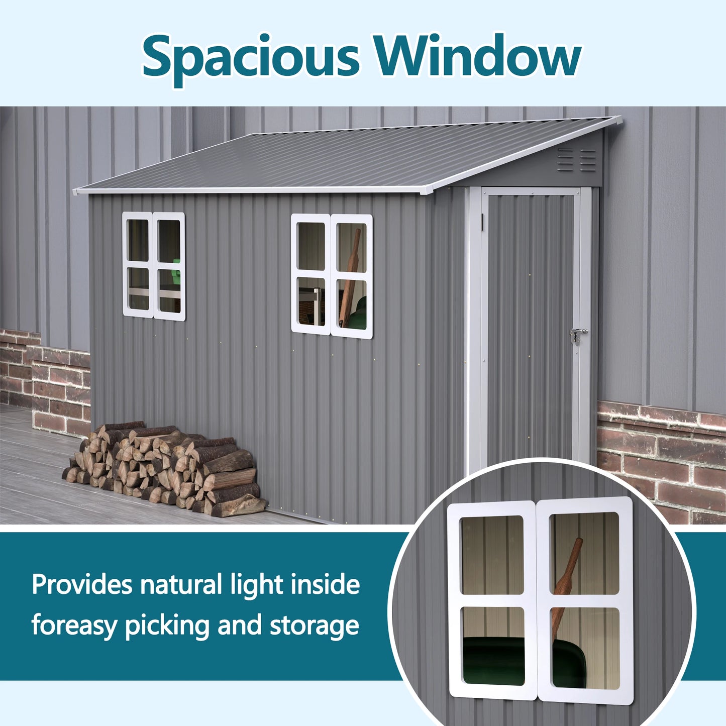 4x10 Feet Galvanized Steel Outdoor Shed Weatherproof Lockable Storage for Tools Bikes and Pets with Sloping Roof and Window