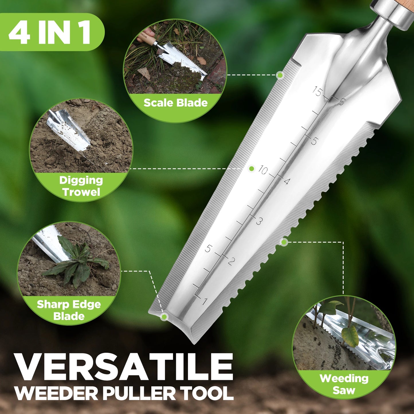 Workpro Garden Tool Set 3 Pieces with Wood Handle Weed Puller Crack Weeder and Hand Trowel Durable Garden Tools