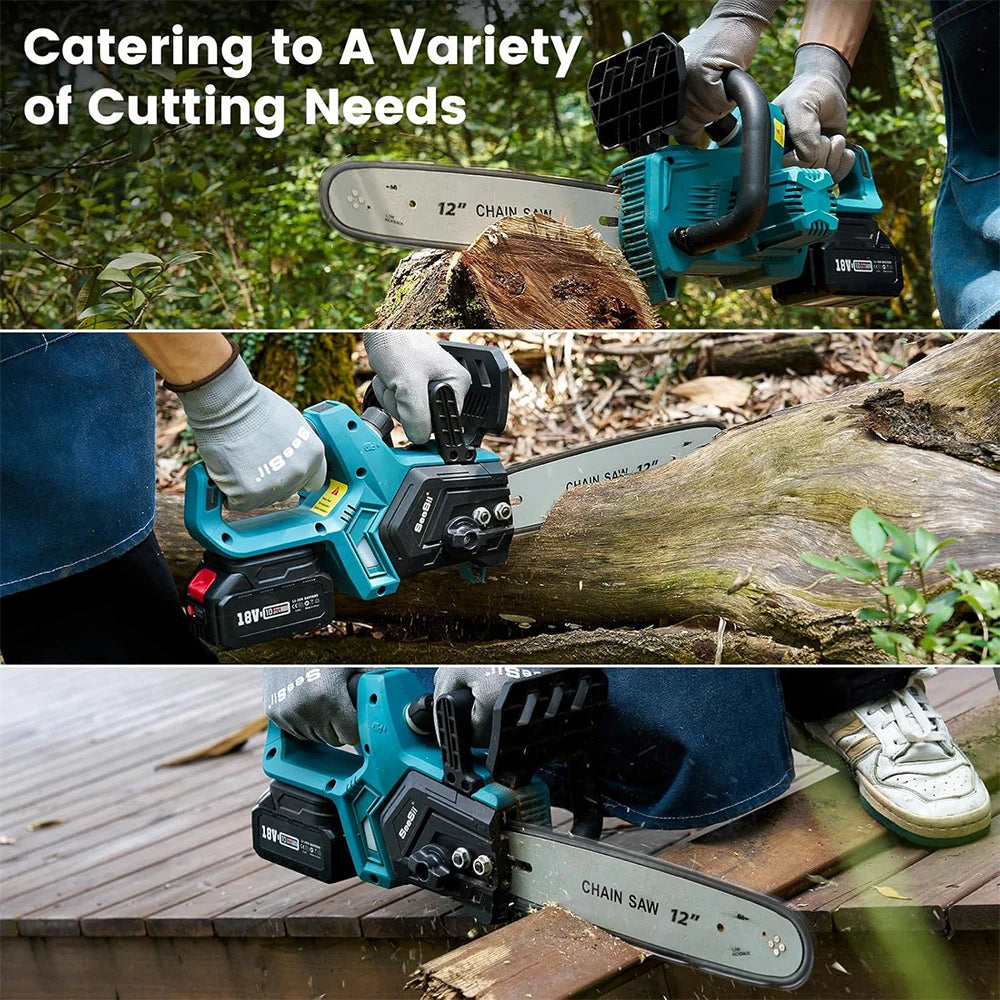 Seesii 12 Inch Brushless Electric Chainsaw Cordless For Makita Battery Wood Cutting Garden Pruning Power Tool
