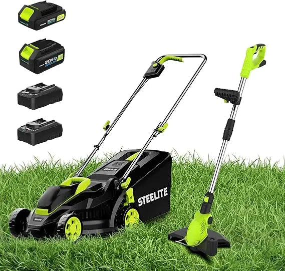 Cordless Lawn Mower 13.2 inch & String Trimmer Cordless 12-Inch Combo, 21V 4.0Ah & 2.0Ah Batteries, Charger Included – for Lawn