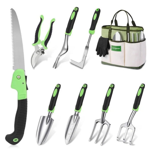 sungwoo Garden Tool Set 10 Piece Heavy Duty and Lightweight Aluminium Alloy Tools with Ergonomic Handle Sturdy Storage Tote Bag