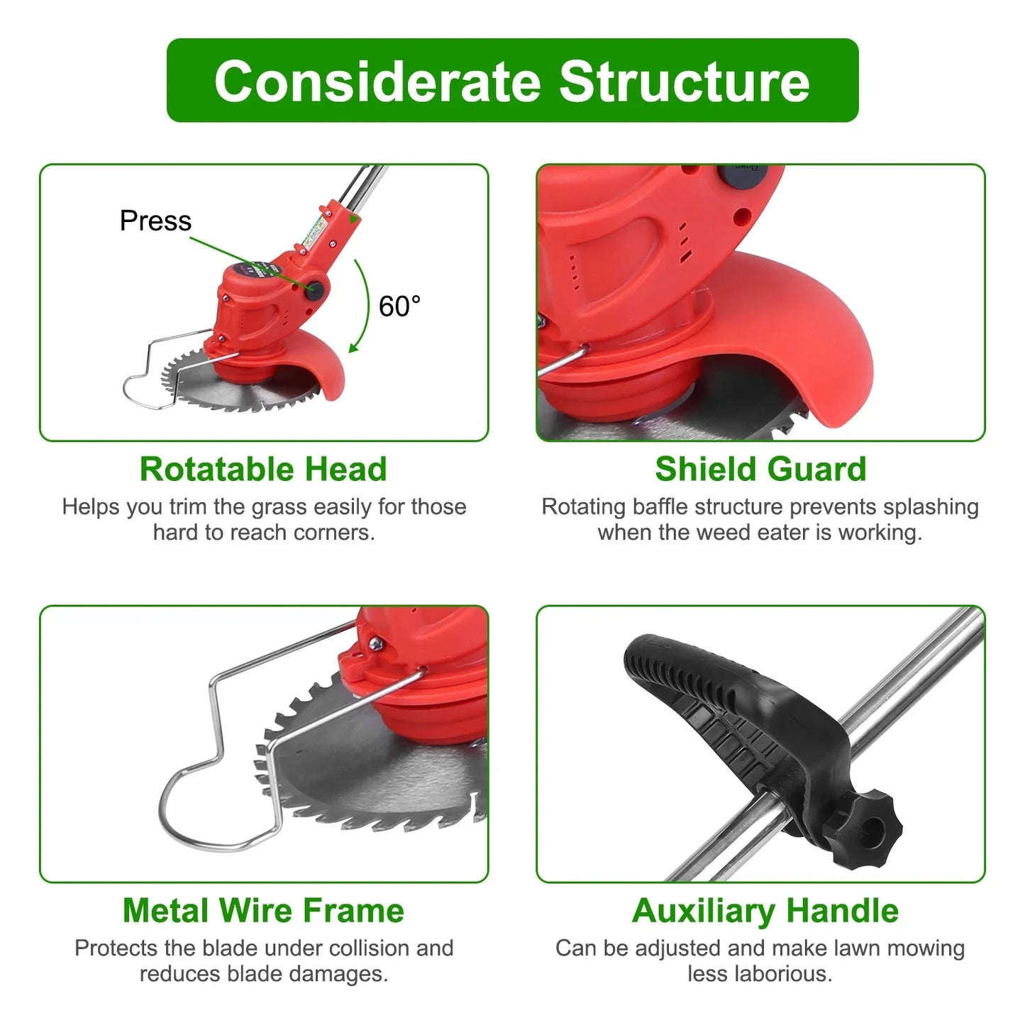 Cordless Telescopic Lawn Mower 8000 RPM Adjustable Poles
