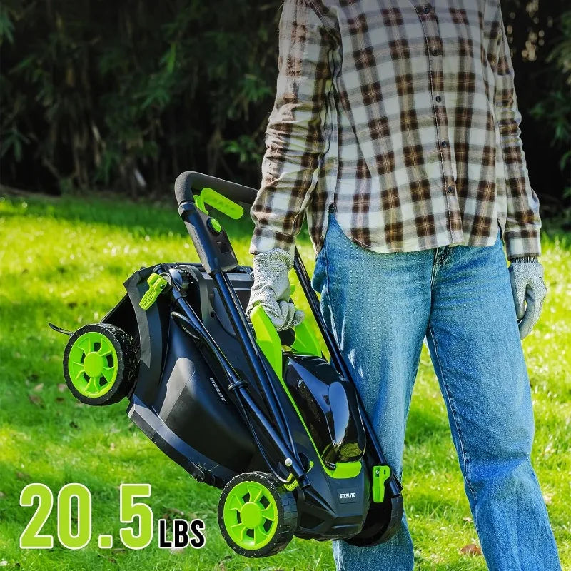 STEELITE 13-Inch Cordless Lawn Mower, 21V 4.0Ah Electric Mower with Brushless Motor, 5-Position Height Adjustment, Lightweight