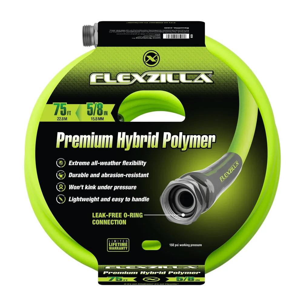 Premium Garden Hose 5/8 Inch x 75 Feet Lightweight Durable Hybrid Polymer Zero Memory UV Resistant Leak Free O Ring Aircraft Aluminum
