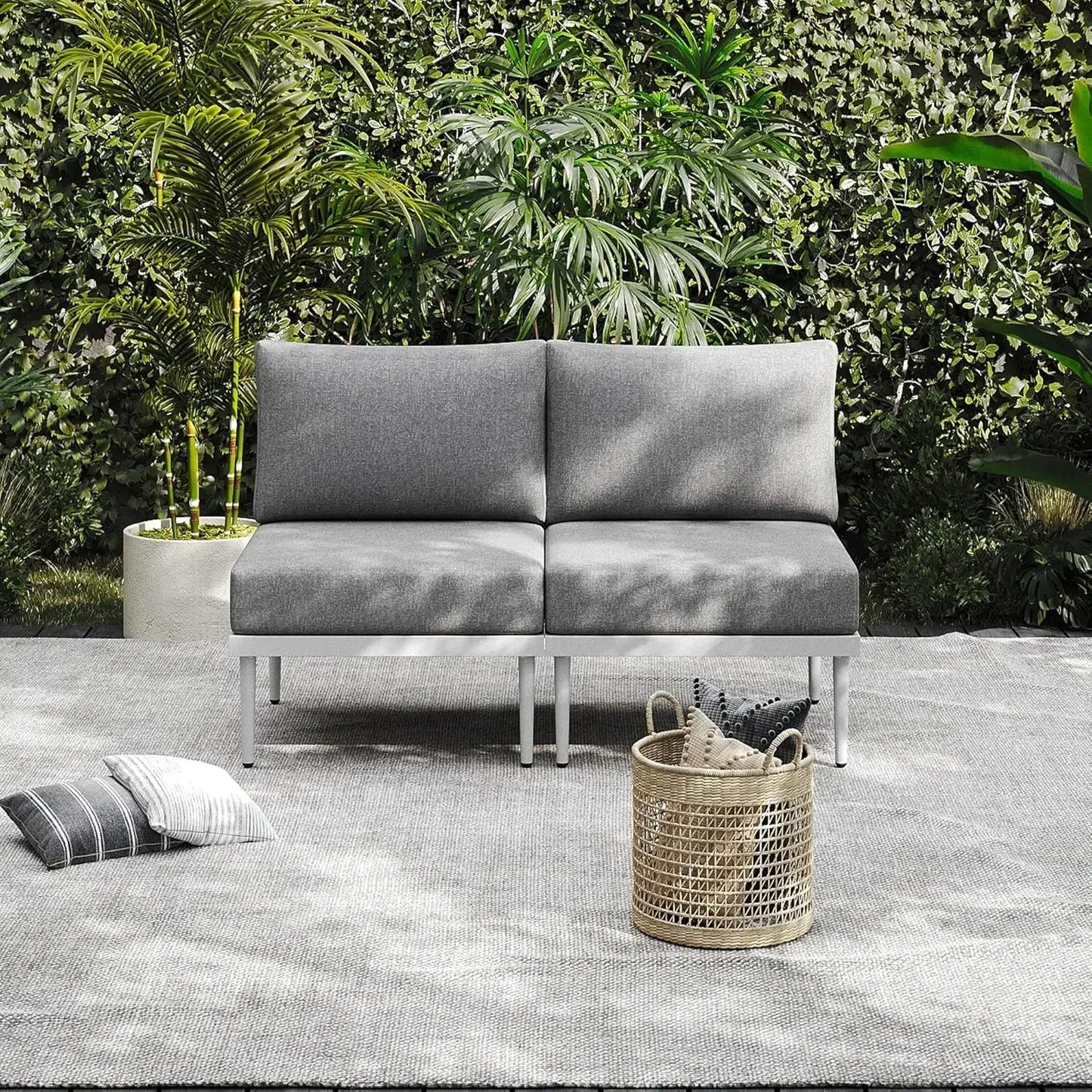 7 Piece Modern Metal Patio Furniture Set Sectional Sofa