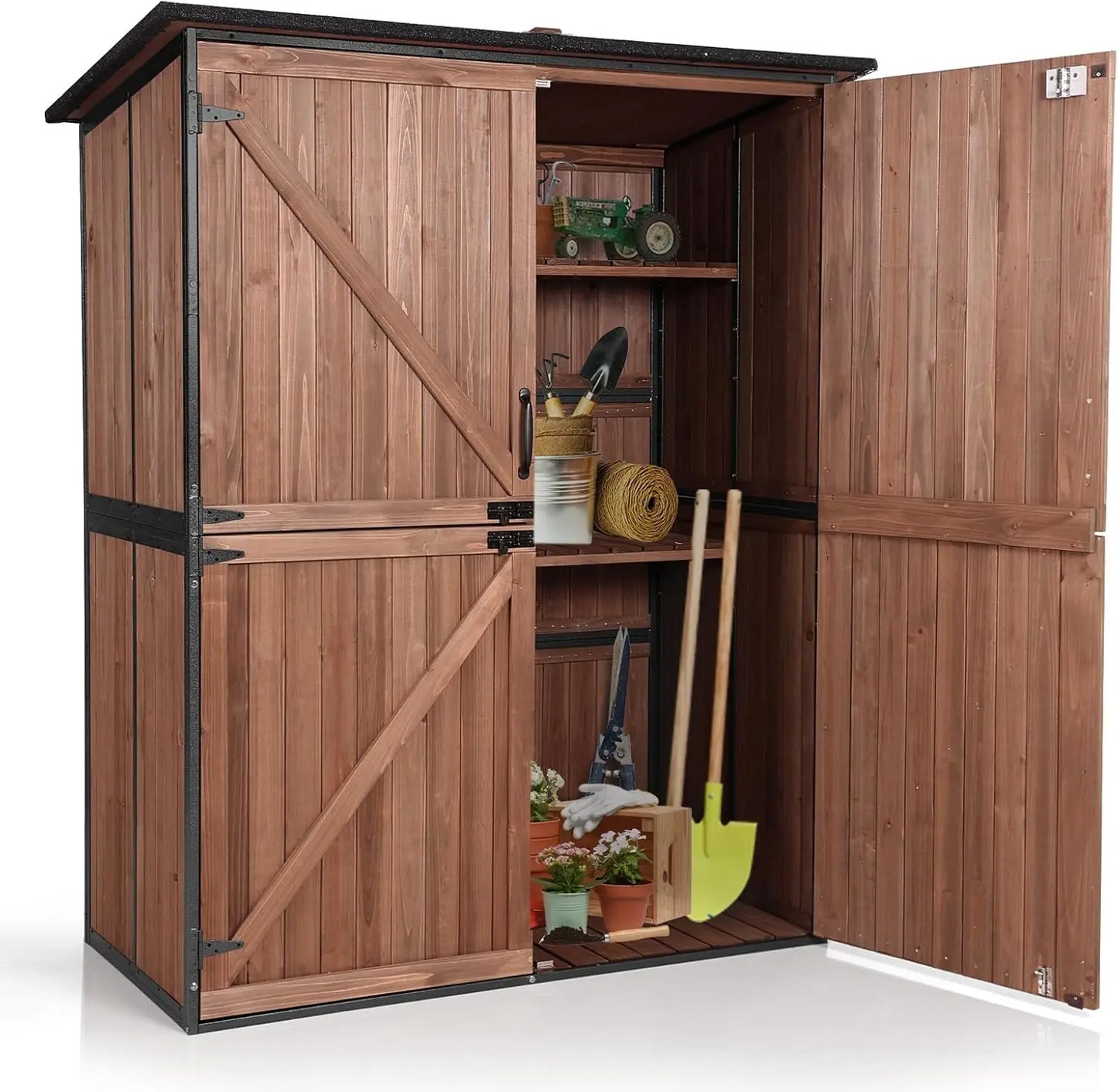 Outdoor Storage Shed Cabinet with All Metal Frame Wooden Floor and Adjustable Shelves