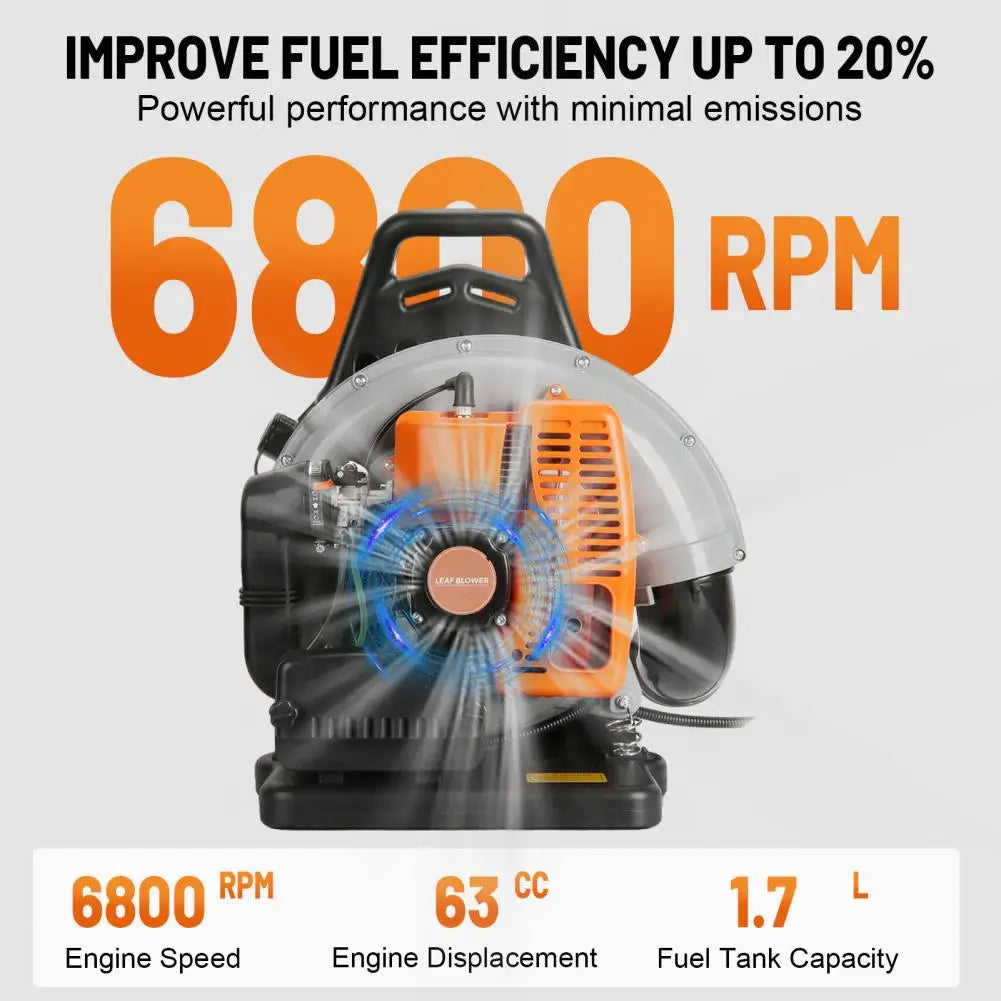Ergonomic Backpack Petrol Leaf Blower 63cc 665 CFM Garden