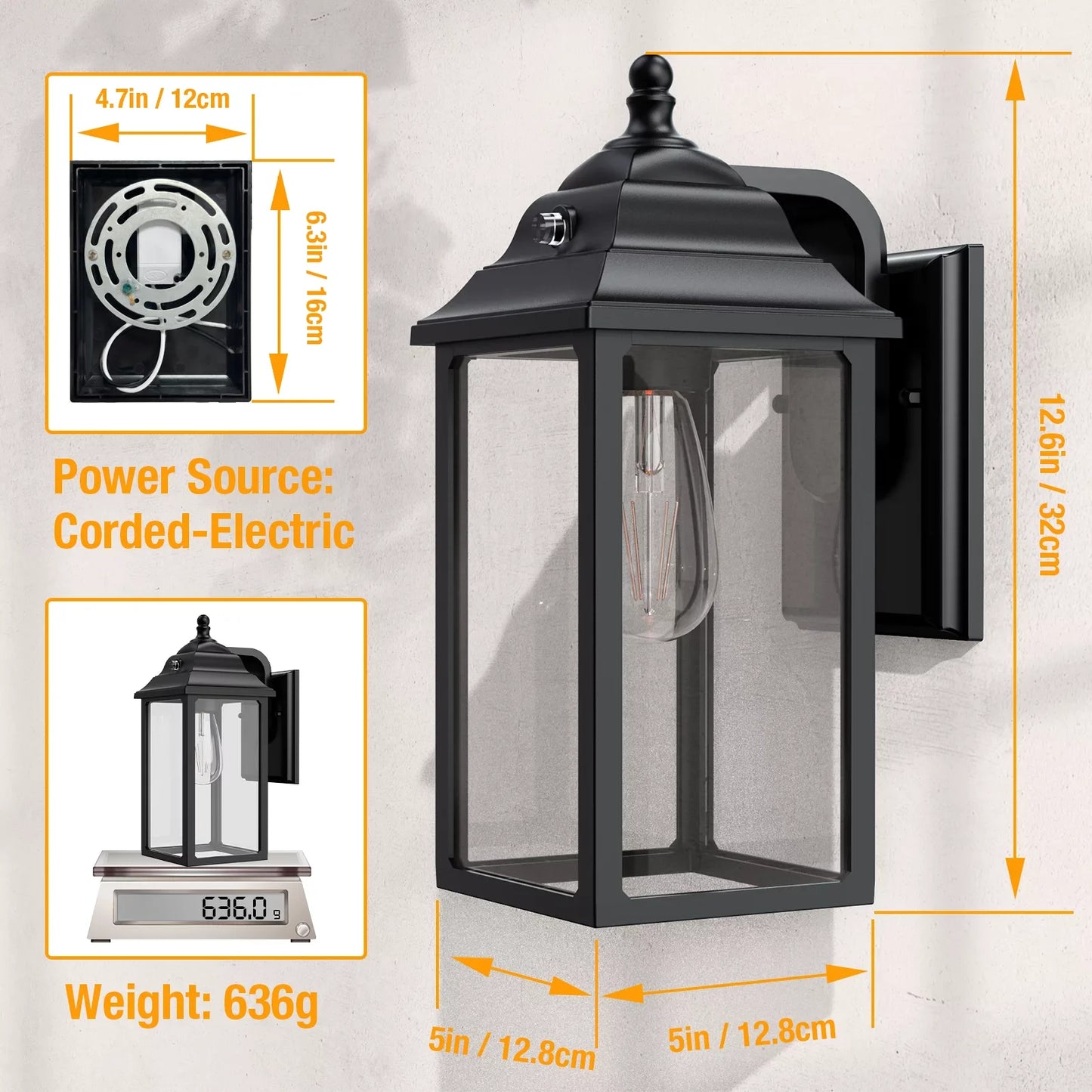 Outdoor Wall Sconce Lights Fixture - 2 Sets Black Porch Lanterns for Exterior House Garage Patio Decor