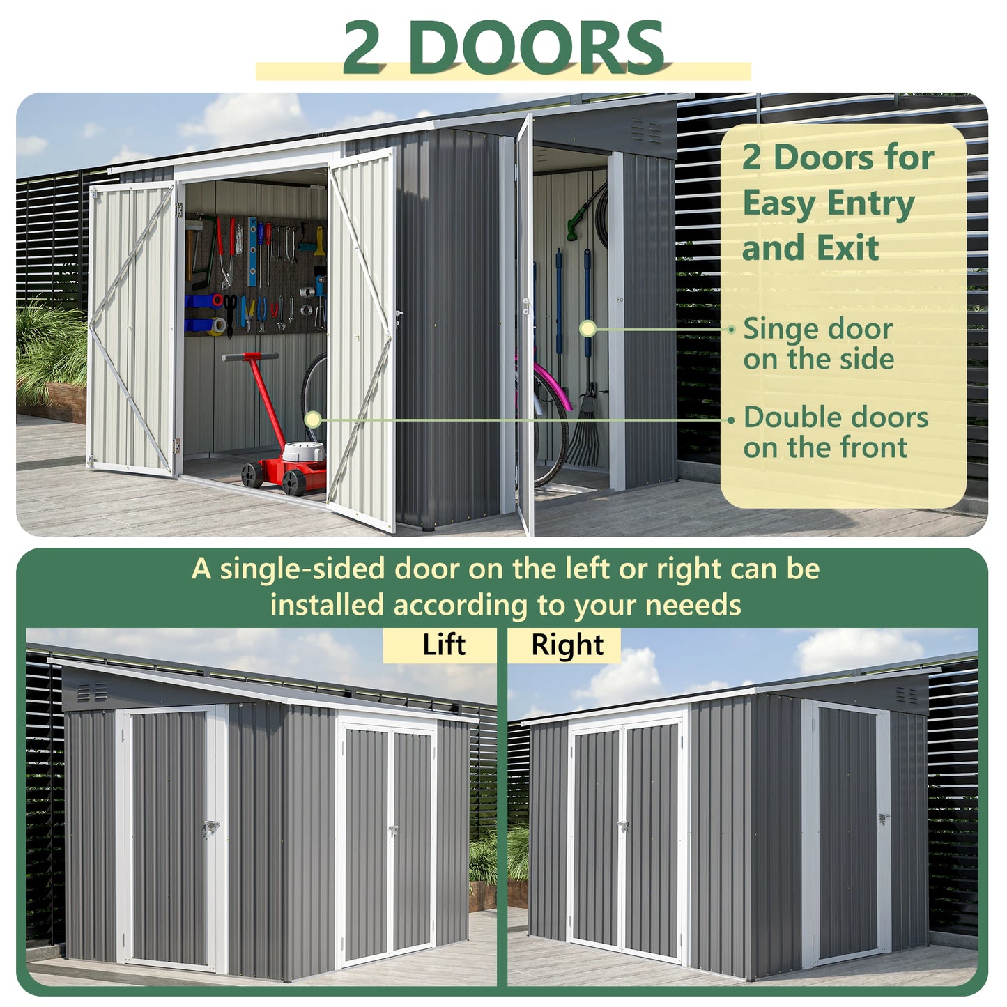LZBEITEM 6x8 Ft Outdoor Storage Shed With 2 Lockable Doors