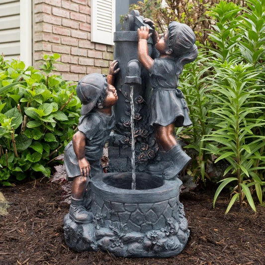 Go Yard Boy And Girl Water Outdoor Fountain For Gardens