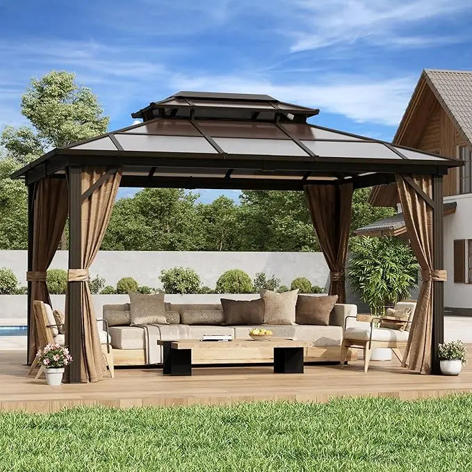 10x13 Hardtop Gazebo Outdoor Polycarbonate Double Roof