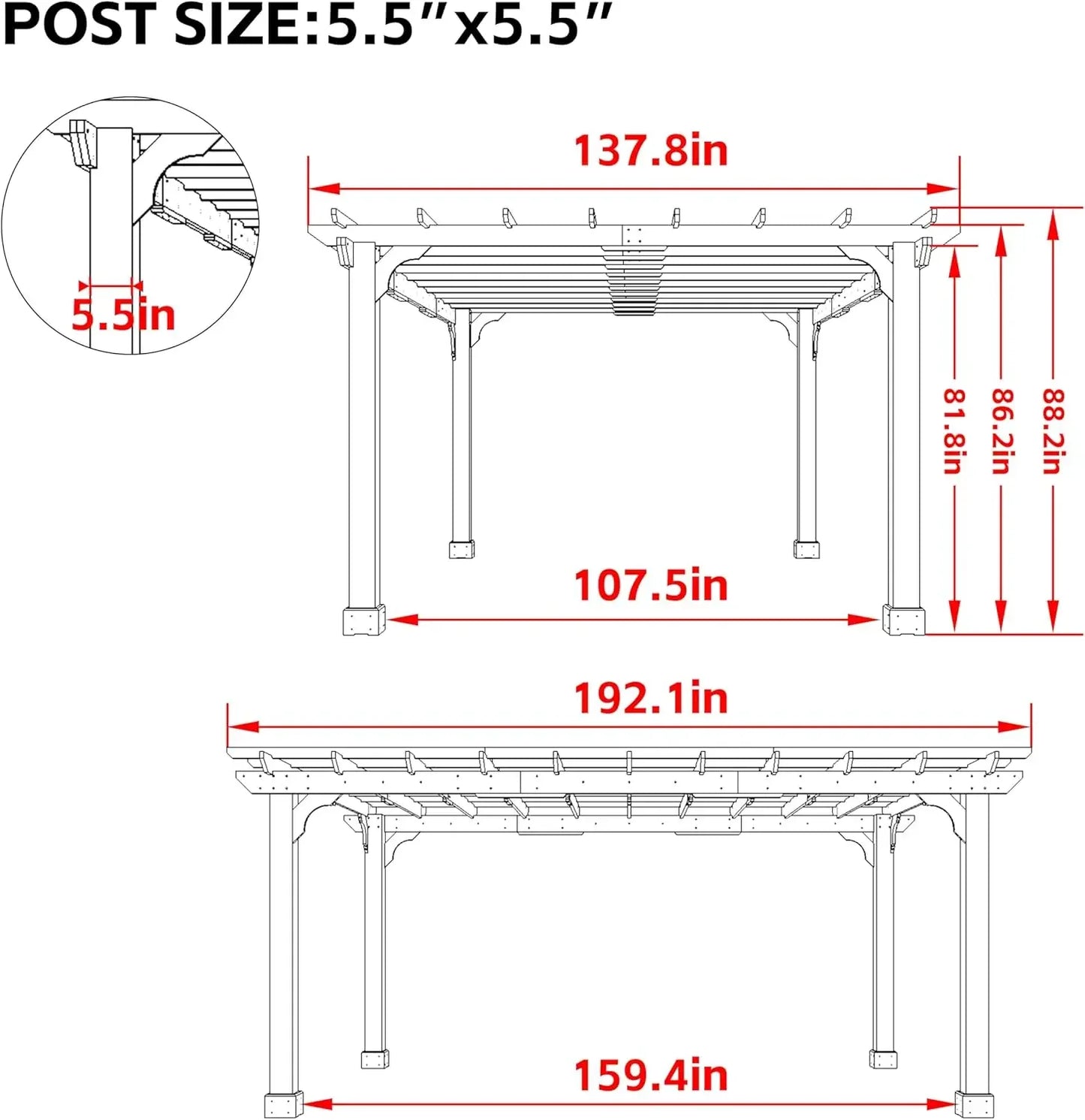 12 x16 FT Wooden Pergola,Cedar Wood Gazebo with Flat Roof,Outdoor Garden Shelter with Stakes Included,Patio,Deck, Backyard, Lawn