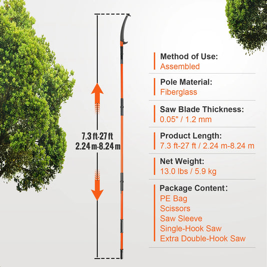 SucceBuy Extendable Pole Saw Pruner With Aluminum Handle