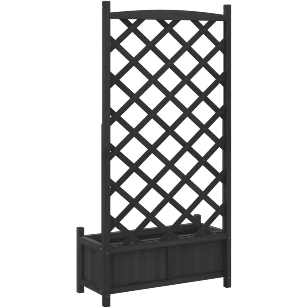 VidaXL Raised Flower Box with Trellis Black Solid Fir Wood Outdoor Planter for Garden Patio Balcony Spacious Rectangular Garden Container