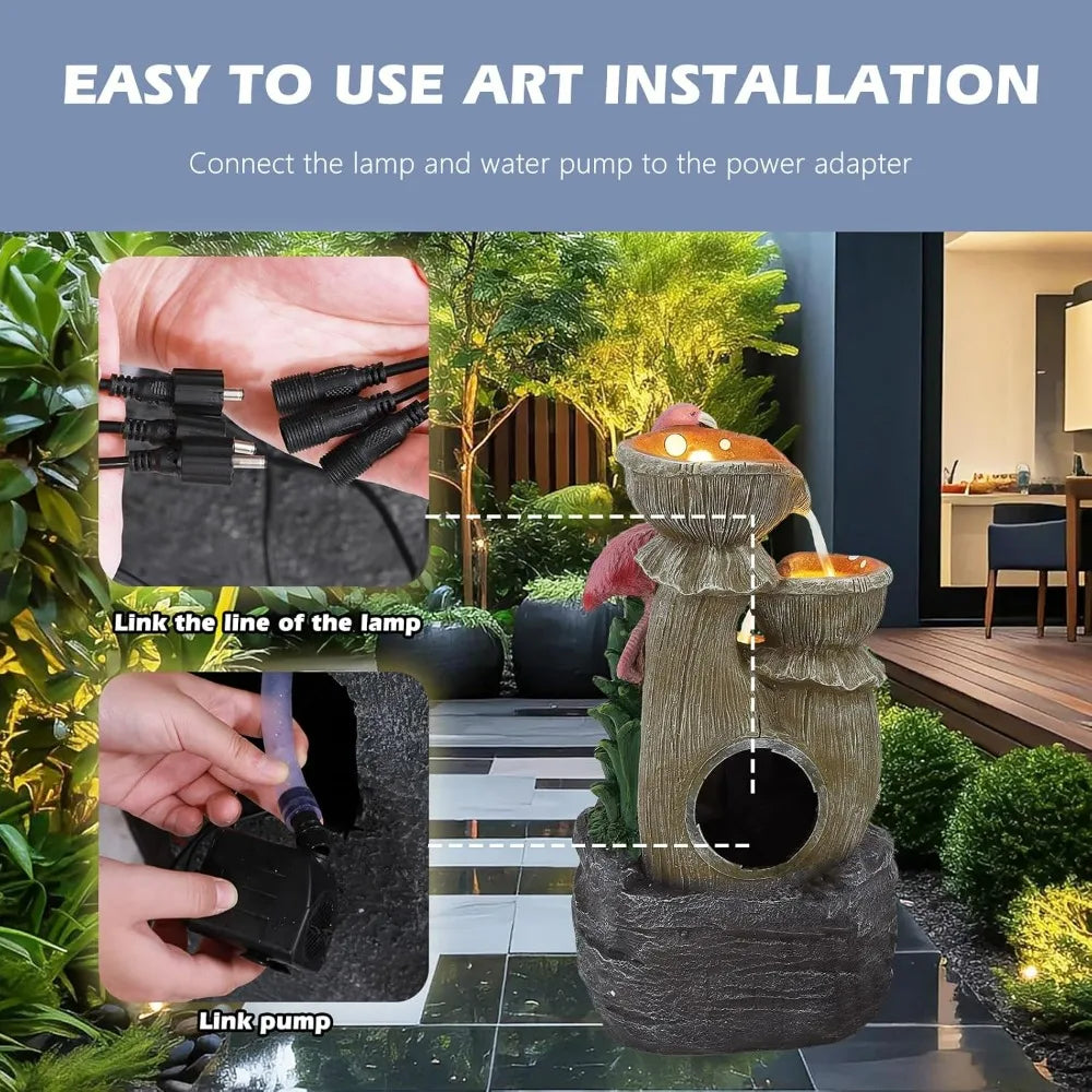 Flamingo 5 Tier Outdoor Water Fountain LED Lights Decor