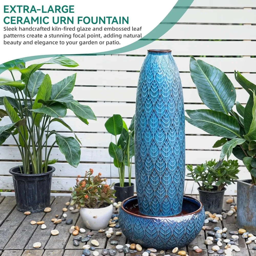 39 Inch Tall Outdoor Fountain With Led Lights Ceramic Vase