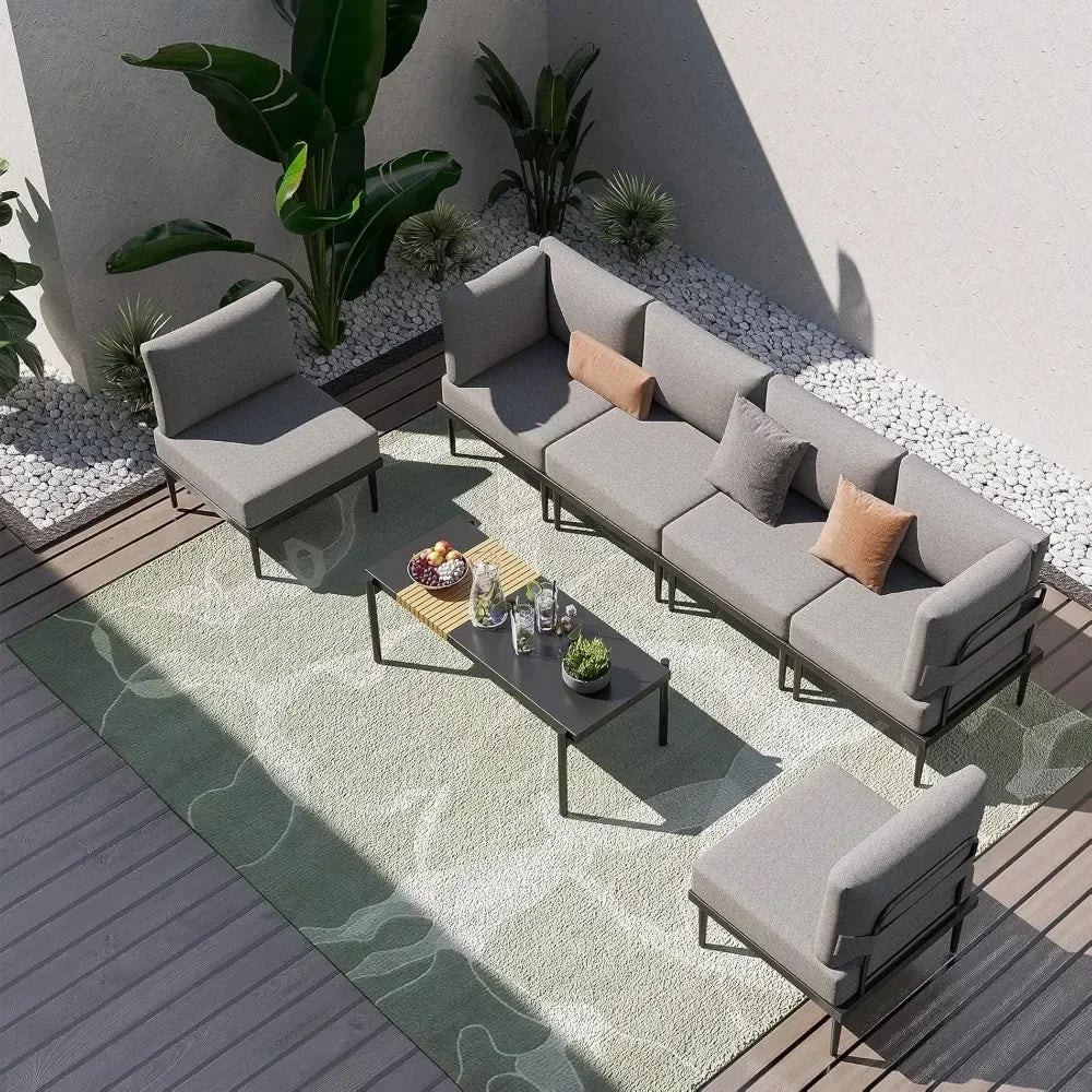 7 Piece Modern Metal Patio Furniture Set Sectional Sofa