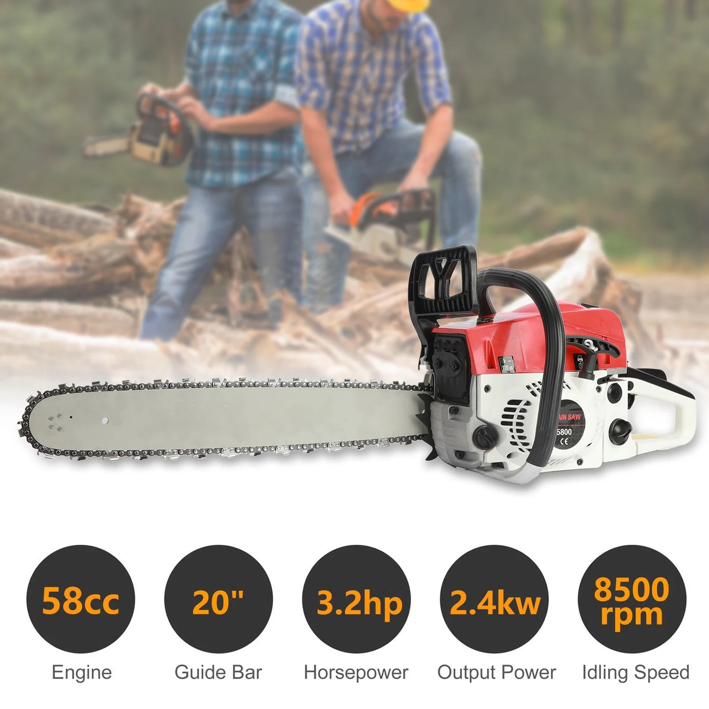 58Cc Gas Chainsaw High Power Wood Cutting With 20 Inch Bar