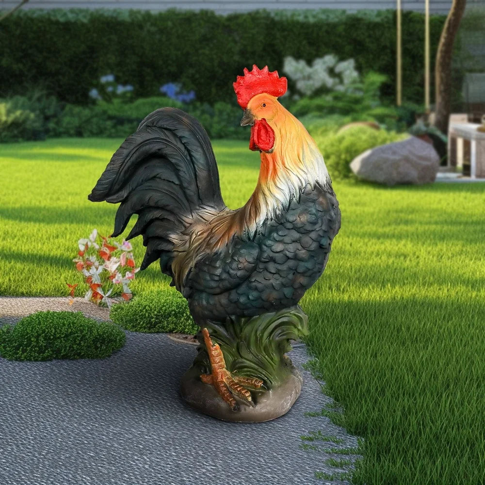 Concrete Rooster Statue Yard Chicken Decor Sculpture Patio Backyard Garden Durable GFRC 22.8 Inch Outdoor Decoration