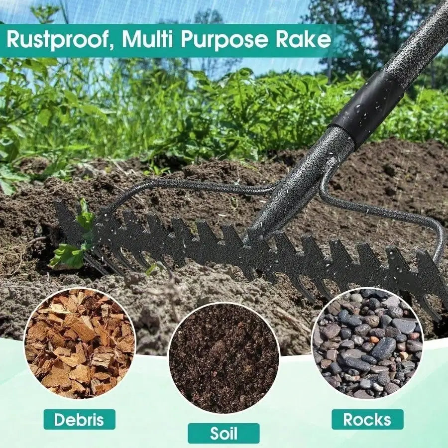 Heavy Duty 17 Tine Garden Thatch Rake 77 Inch Metal Head