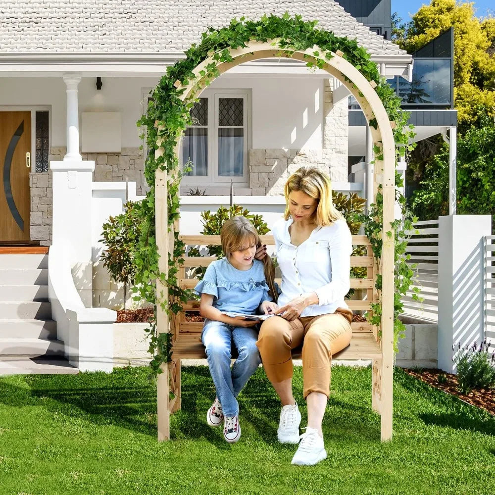 81 Inch Garden Arch with 2 Person Bench Wooden Arbor Trellis for Climbing Plants Outdoor Wedding Arch Patio Decor