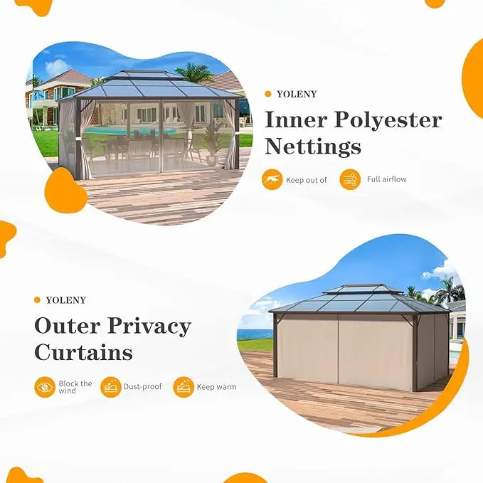 10x13 Hardtop Gazebo Outdoor Polycarbonate Double Roof