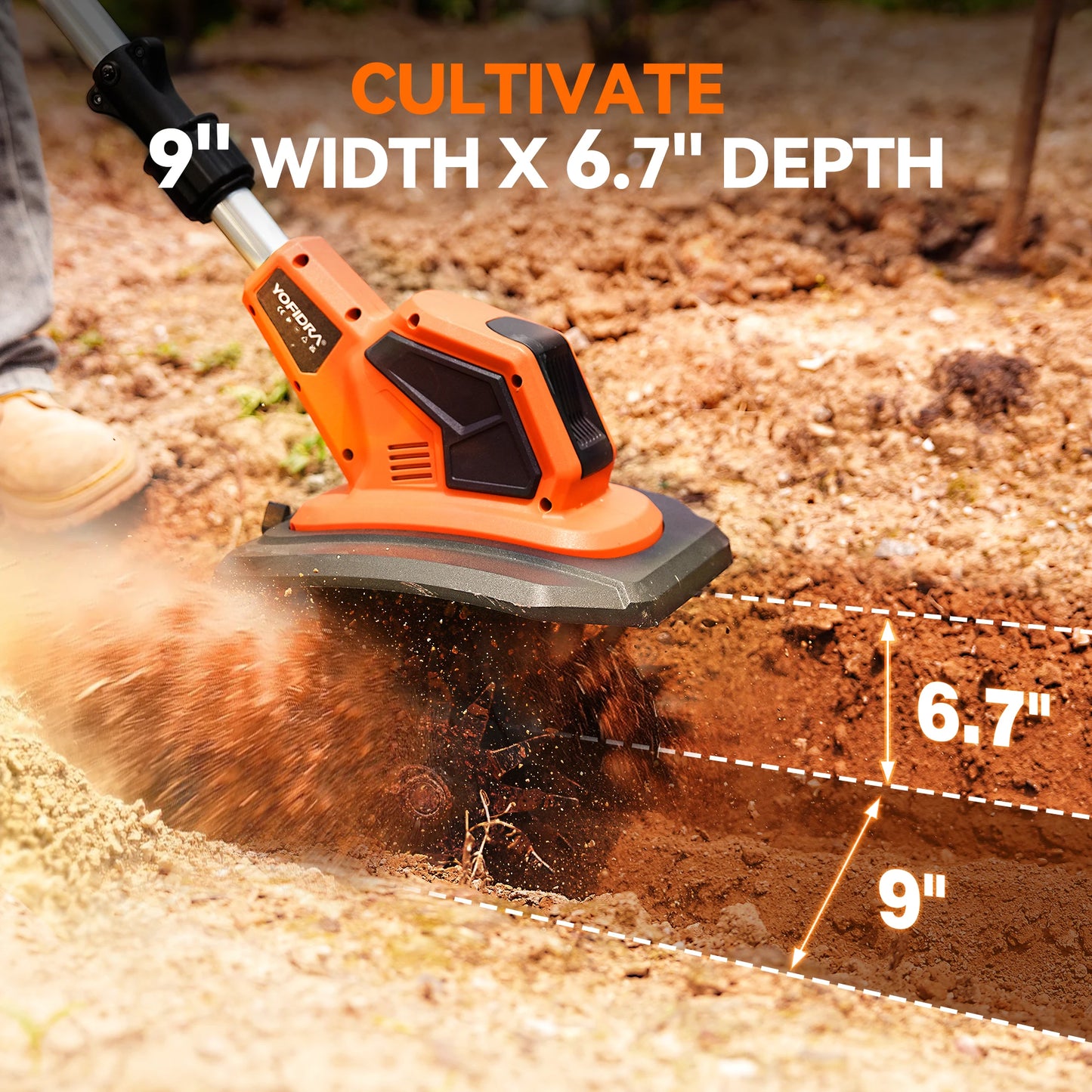 YOFIDRA Cordless Rotary Tiller Cultivator Garden Tool 21V