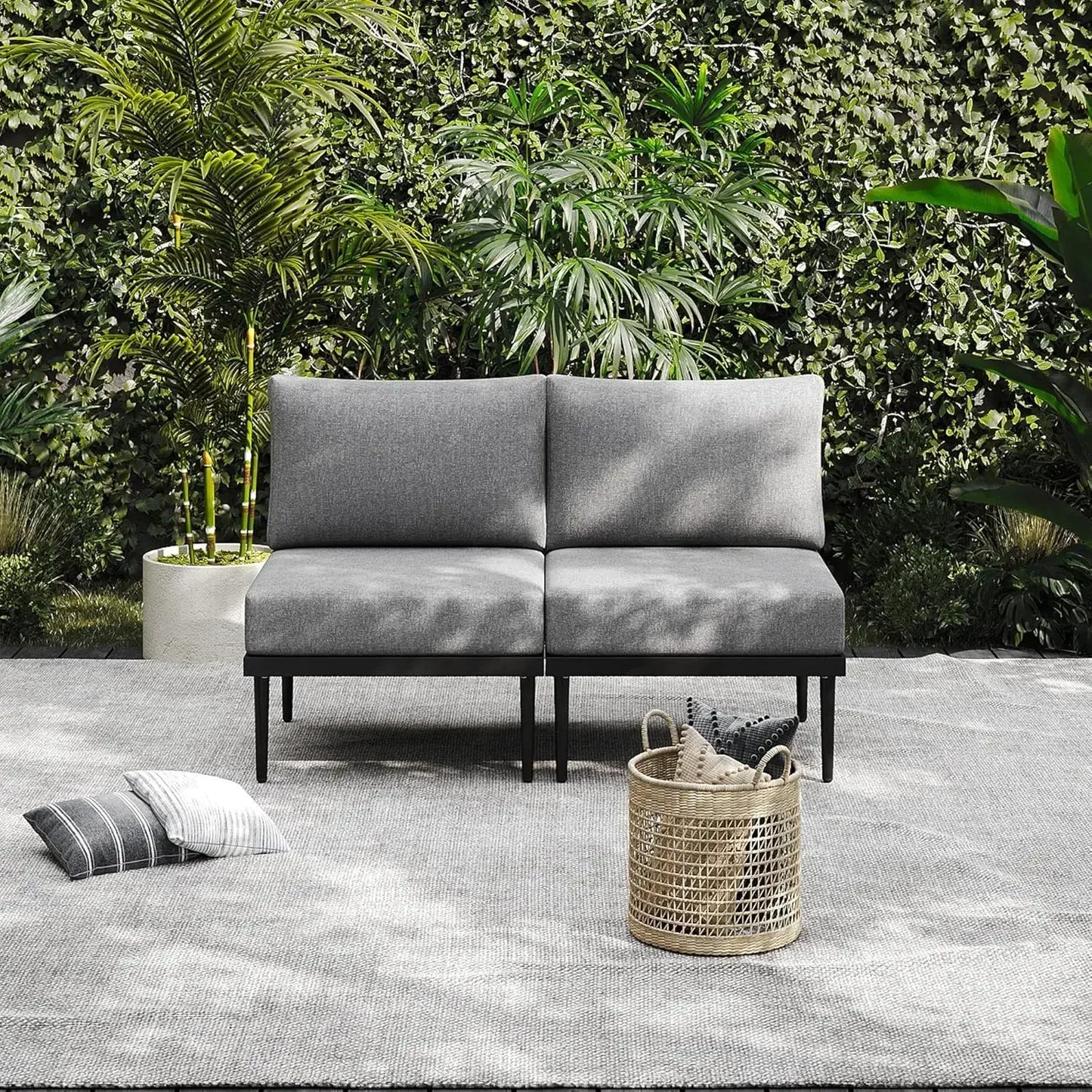 7 Piece Modern Metal Patio Furniture Set Sectional Sofa