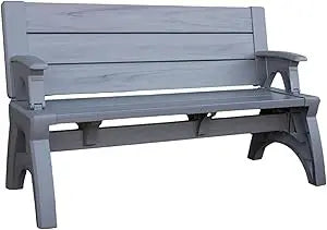 2 in 1 Outdoor Bench and Picnic Table Foldable Weather Resistant Seating for Patio Lawn Garden or Deck Durable Vinyl Construction