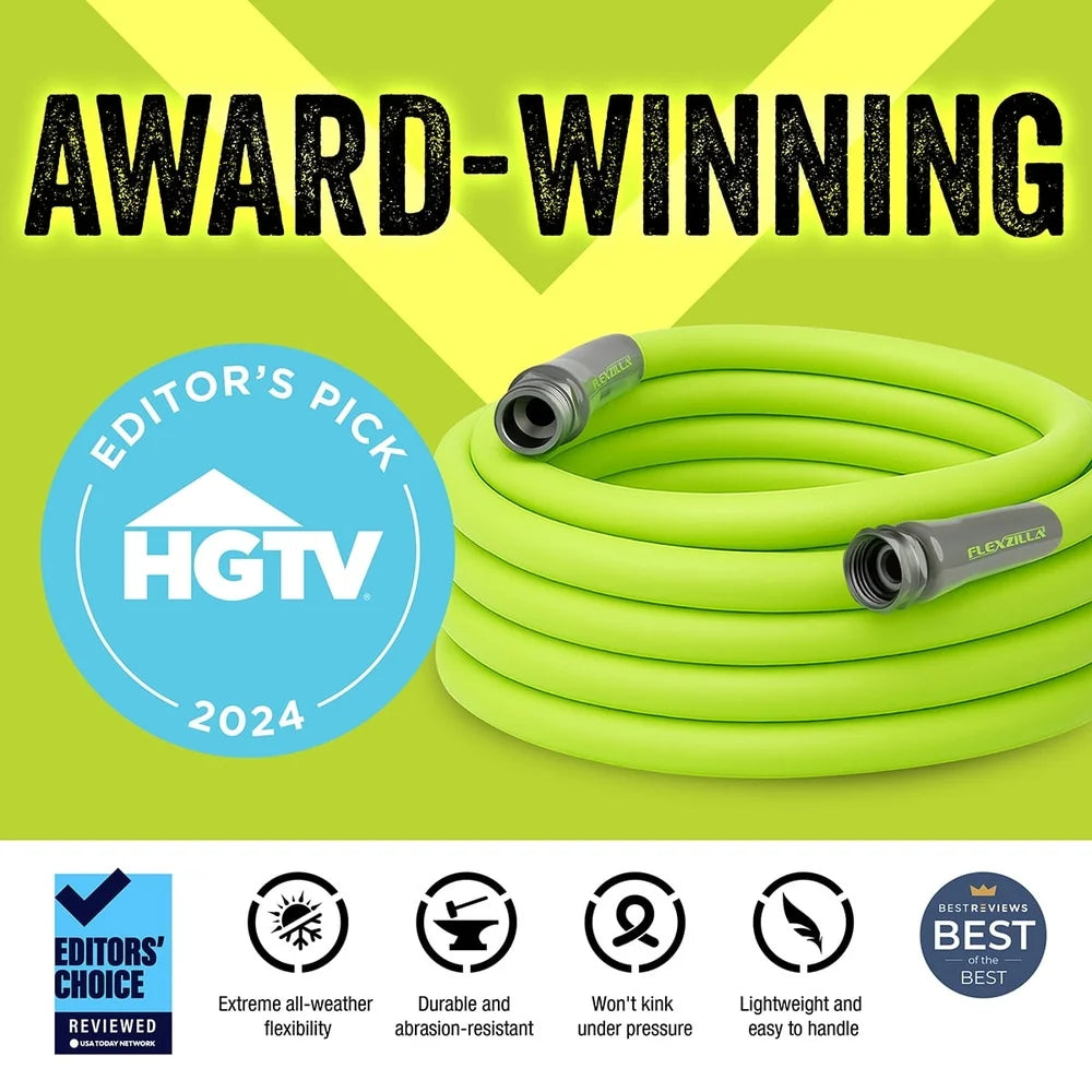 Premium Garden Hose 5/8 Inch x 75 Feet Lightweight Durable Hybrid Polymer Zero Memory UV Resistant Leak Free O Ring Aircraft Aluminum