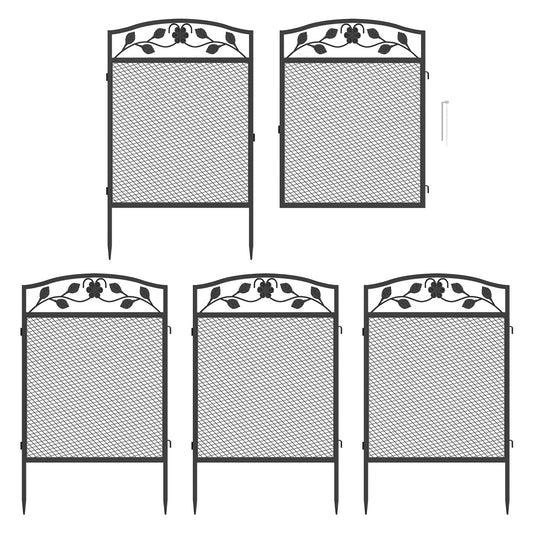 5 Panel Garden Fence Black Metal Dog Barrier Outdoor
