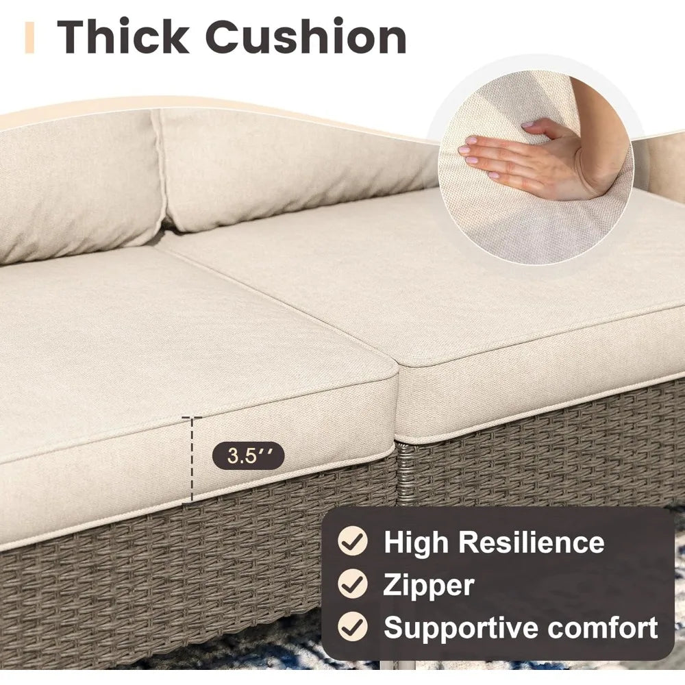 7 Piece Wicker Patio Set Sectional Sofa Glass Table