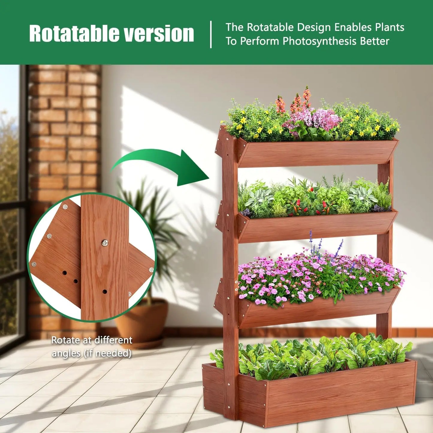 4 Tier Vertical Wooden Raised Garden Bed Planter Tower