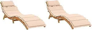 Sun Loungers with Cushions Modern Style Cream White Solid Acacia Hardwood Foldable and Portable Ideal for Garden Outdoor Use