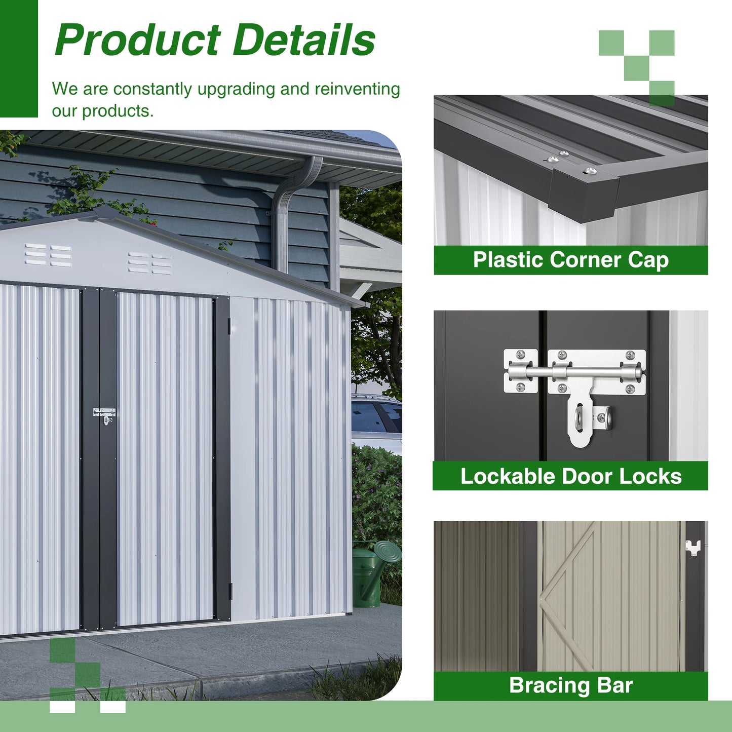 LZBEITEM 10x8 Ft Outdoor Metal Storage Shed Lockable Doors