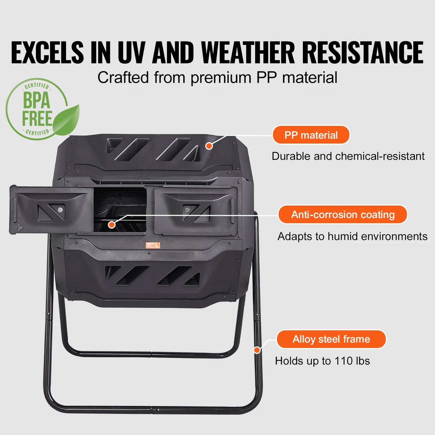 SucceBuy 43 Gal Tumbling Composter Dual Chamber Garden Bin