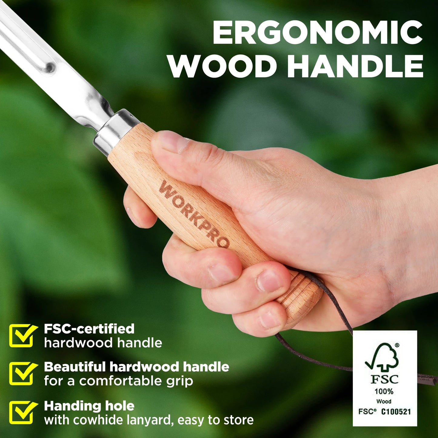 Workpro Garden Tool Set 3 Pieces with Wood Handle Weed Puller Crack Weeder and Hand Trowel Durable Garden Tools