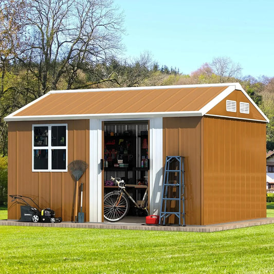 12x10 FT Metal Outdoor Storage Shed Large Garden Storage Shed with Windows Door and Ventilation Heavy Duty Outdoor Tool Shed