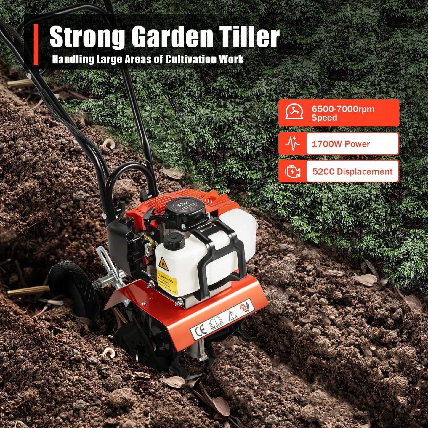 52cc Gasoline Tiller Cultivator 2 Stroke Mini Rotovator