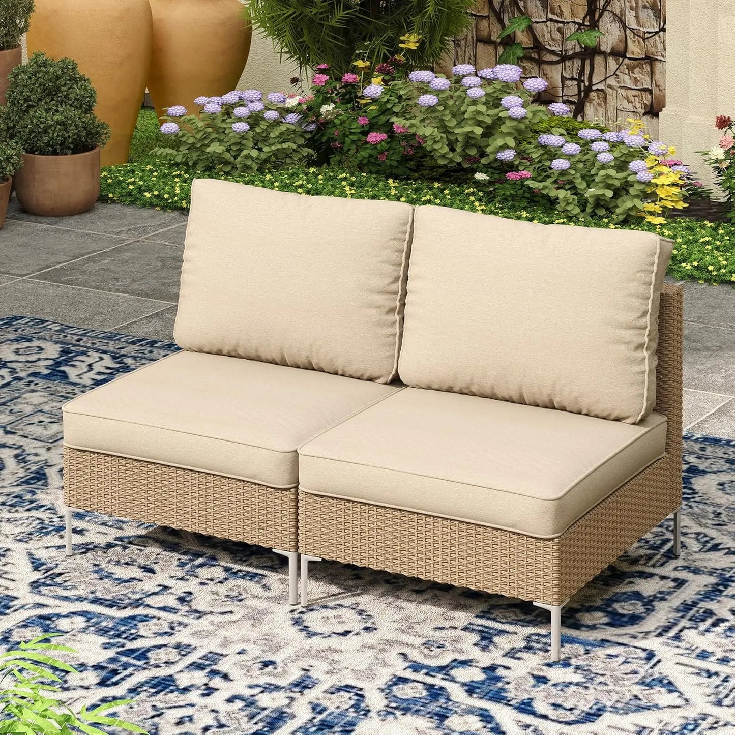 7 Piece Wicker Patio Set Sectional Sofa Glass Table